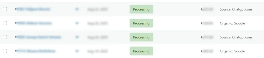 Пример источника трафика из Chat Gpt в админке Woocommerce