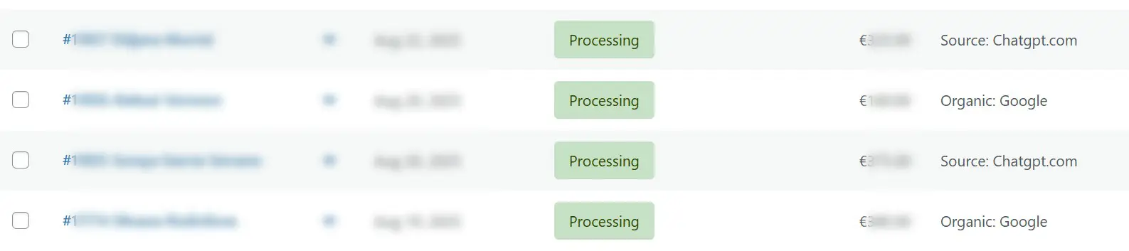 Пример источника трафика из Chat Gpt в админке Woocommerce